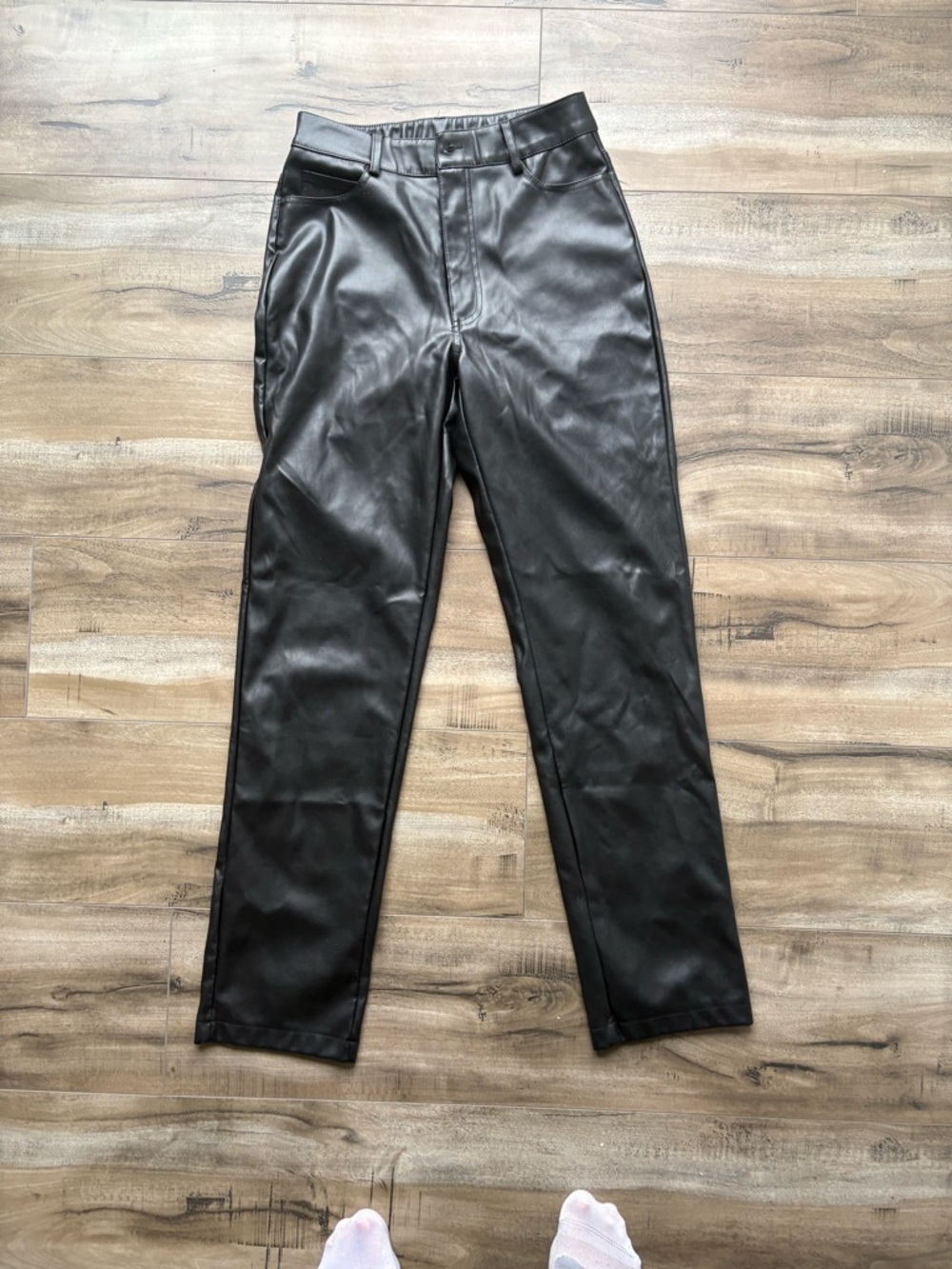 Bluenotes Black Faux Leather Straight Leg Pants